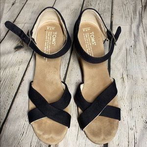 TOMS WEDGE SANDALS BLACK SIZE 7.5